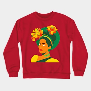 Brasilian woman with tropical flowers 70s Crewneck Sweatshirt